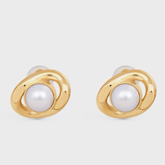 NWT Celine Gold + Pearl Clip-On Earrings - Picture 1 of 10